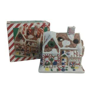 Vintage Giftco Gingerbread Porcelain House Candy Cane Holder Christmas Decor
